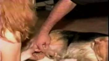 Playful vintage mom eagerly blowing a yummy canine dick