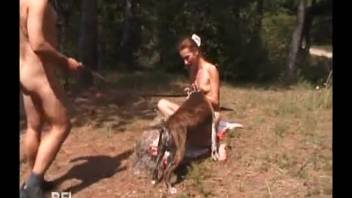 Brunette with a hairy vagina gets screwed outside on camera