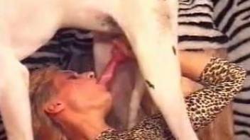 Hot skinny MILF and white doggy have amazing bestial fuck