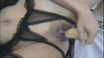 Curvy-assed teen babe bounces on a pup's little cock in cowgirl position