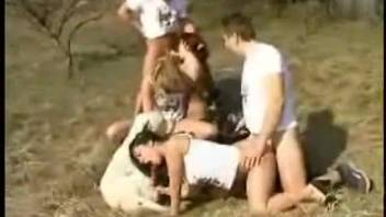 Wild outdoor group sex party with animal lovers and creatures