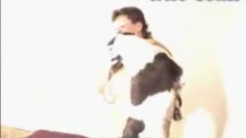 Wavy-haired novice mom bangs a dotted pooch live on webcam