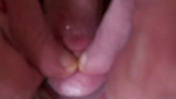 Filthy bestiality-loving mature woman loaded with fresh canine semen