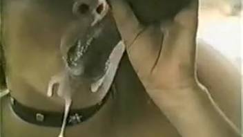 Leashed mature vixen enjoying this stud's massive cumshot
