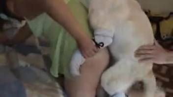 Voluptuous ass hottie being pounded by a small dog