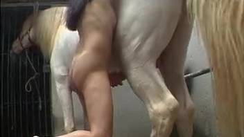 Stunning sun-kissed Hispanic woman adores a stallion's enormous penis