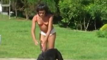 Mesh bodysuit Latina getting fucked in the ass by a dog