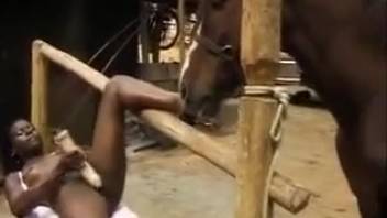 Wild animal sex romp with a dark-skinned beast-loving hottie