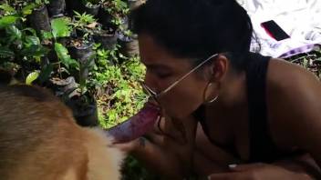 Sexy big-breasted woman in outdoor homemade canine fetishes