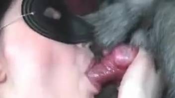 Masked whore gagging on cock and acting naughty