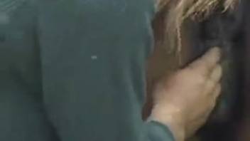 Semi-nude guy deeply penetrates the mare and ejaculates inside her