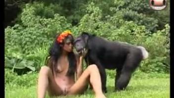 Pair of nude Latina women attempting to tempt a lustful primate
