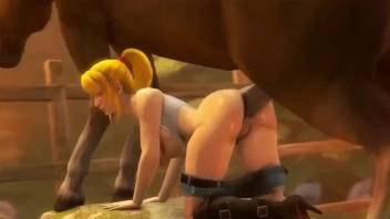 Blond slut harshly ass-fucked by a massive cock
